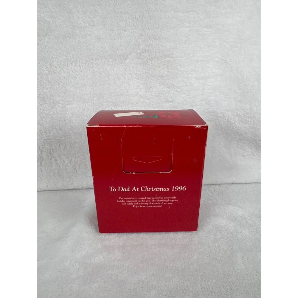 1996 Vintage American Greetings Bear Ornament To Dad Christmas OS Red NEW